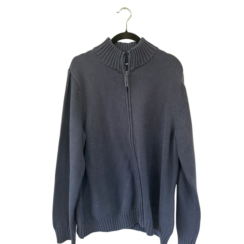 Lands End cotton navy cardigan mens XL full zip neutral